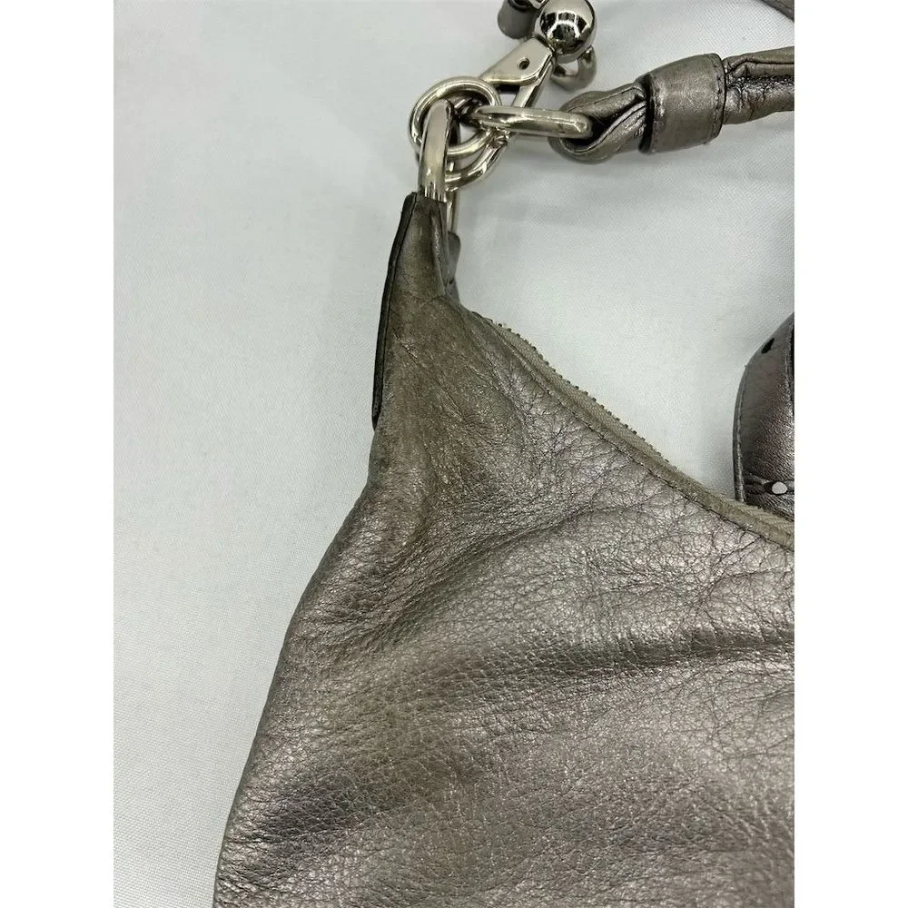 Coach Women's Kristin Metallic Silver Leather Hobo Bag Crossbody Flawed